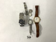 TWO IWC STYLE GENTS WRISTWATCHES, A LADIES TAG & CARTIER STYLE WRISTWATCHES