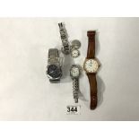 TWO IWC STYLE GENTS WRISTWATCHES, A LADIES TAG & CARTIER STYLE WRISTWATCHES