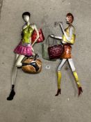 TWO METAL WALL DECORATIONS OF LADY'S OUT ON THE TOWN, 70CMS