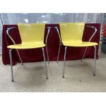 PAIR OF FRITZ HANSEN DANISH ARMCHAIRS IN YELLOW DESIGNED BY VICO MAGISTRETTI