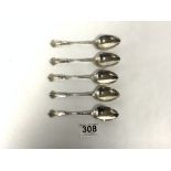 SET OF FIVE EDWARDIAN HALLMARKED SILVER TEASPOONS WITH FEATHERED TERMINALS BY WILLIAM GALLIMORE