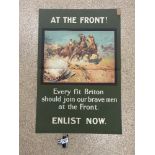 ORIGINAL WW1 POSTER - AT THE FRONT ! EVERY FIT BRITON SHOULD JOIN THE BRAVE MEN AT THE FRONT