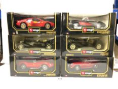 SIX DIE-CAST BURAGO MODEL SUPERCARS IN BOXES AND MINT CONDITION