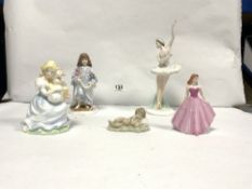 WORCESTER FIGURE LULLABY, 20CMS COALPORT FIGURE, MARGOT FONTEYN, 30CMS AND THREE OTHER PORCELAIN