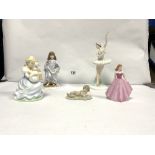 WORCESTER FIGURE LULLABY, 20CMS COALPORT FIGURE, MARGOT FONTEYN, 30CMS AND THREE OTHER PORCELAIN