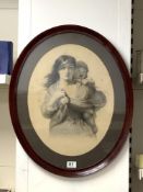 AN OVAL CHARCOAL DRAWING OF A YOUNG MOTHER AND CHILD, SIGNED AND DATED A. POTTER 1885, 56 X 44CM