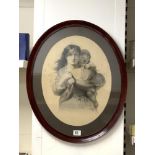 AN OVAL CHARCOAL DRAWING OF A YOUNG MOTHER AND CHILD, SIGNED AND DATED A. POTTER 1885, 56 X 44CM