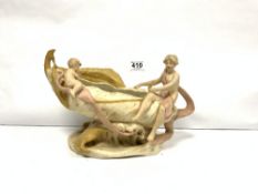 A ROYAL DUX CENTERPIECE OF MAIDEN AND CHILD ON SHELL, 34 X 20CM