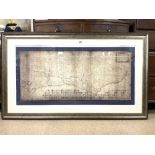 A LARGE FRAMED REPRODUCTION PRINT OF A MAP - AN ACTUAL SURVEY OF THE COUNTY OF SUSSEX DIVIDED INTO