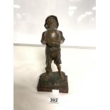 A LATE 19TH SPELTER FIGURE OF A PEASANT BOY DRINKING FROM A VASE, 28CM