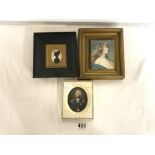 A PAINTED MINIATURE OF A MAIDEN, A SILHOUETTE, AND A PAINTED MINIATURE OF NELSON IN SECTIONAL