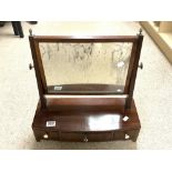 A REGENCY MAHOGANY BOW FRONTED THREE DRAWER BOX BASE TOILET MIRROR