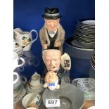 ROYAL DOULTON WINSTON CHURCHILL JUG, 23CMS, AND A ROYAL DOULTON WINSTON CHURCHILL CHARACTER MUG