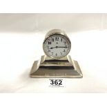 A HALLMARKED SILVER DESK CLOCK, BIRMINGHAM 1921 MAKER - WILLIAM BASE & SONS (DIAL DAMAGED)