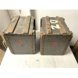 TWO MILITARY PINE AMMUNITION BOXES