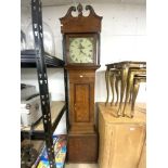 ANTIQUE OAK 30 HOUR LONGCASE CLOCK WITH SHIP DIAL MAKER - ABRAHAM MARBE OF BRIDGEWATER