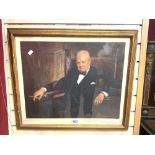 A FRAMED PRINT OF WINSTON CHURCHILL, 50 X 60CMS, PUBLISHED BY FROST AND READ 1943