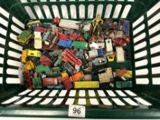 A QUANTITY OF LESNEY/MATCHBOX TOY CARS AND TRUCKS & OTHER VEHICLES, PLAY WORN