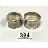 TWO HALLMARKED SILVER NAPKIN RINGS WITH CAST BORDERS, 48 GRAMS