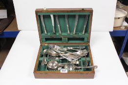 SIX SILVER HANDLED BUTTER KNIVES AND A QUANTITY OF KINGS PATTERN PLATED FORKS, PLAIN FORKS AND