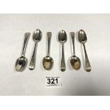 A MATCHED SET OF (5 + 1) GEORGE III HALLMARKED SILVER BRIGHT CUT TEASPOONS, LONDON, 82 GRAMS