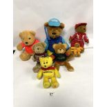 SIX FORMULA ONE TEDDY BEARS, ONE BEING A FERNANDO ALONSO AND A RALPH SCHUMACHER KEY TEDDY FOB