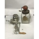 A BLOW BUTTER CHURN 4/40 AND A LARGE MEAT MINCER BY CADENA