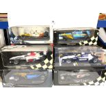 TEN BOXED HOT WHEELS AND MINICHAMPS FORMULA ONE RACING CARS, HOT WHEELS INCLUDES FERRARI 2008 &