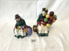 TWO ROYAL DOULTON FIGURES - THE OLD BALLOON SELLER HN1315 AND SILKS AND RIBBONS HN2017