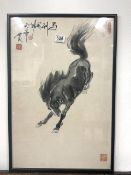 A CHINESE BRUSH PAINTING OF A HORSE IN WATERCOLOUR SIGNED AND WITH CHARACTER MARKS, 40 X 62CMS