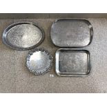 THREE SILVER-PLATED DRINKS TRAYS AND A SILVER-PLATED SALVER