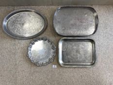 THREE SILVER-PLATED DRINKS TRAYS AND A SILVER-PLATED SALVER