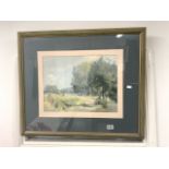 A FRAMED WATERCOLOUR OF FIGURES NEAR A RIVER SIGNED FRANK SHERWIN, 48 X 36CMS