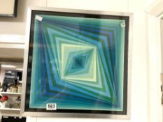 A FRAMED PRINT IN THE MANNER OF VICTOR VASARELY