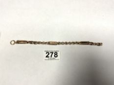 A 9CT MARKED SECTION OF A WATCH CHAIN WITH RECTANGULAR AND BELCHER LINKS, 18.7 GRAMS