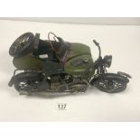 A MODEL OF MILITARY MOTORBIKE AND SIDE CAR