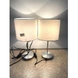 A PAIR OF MODERN METAL TABLE LAMPS, 40CMS WITH SHADES