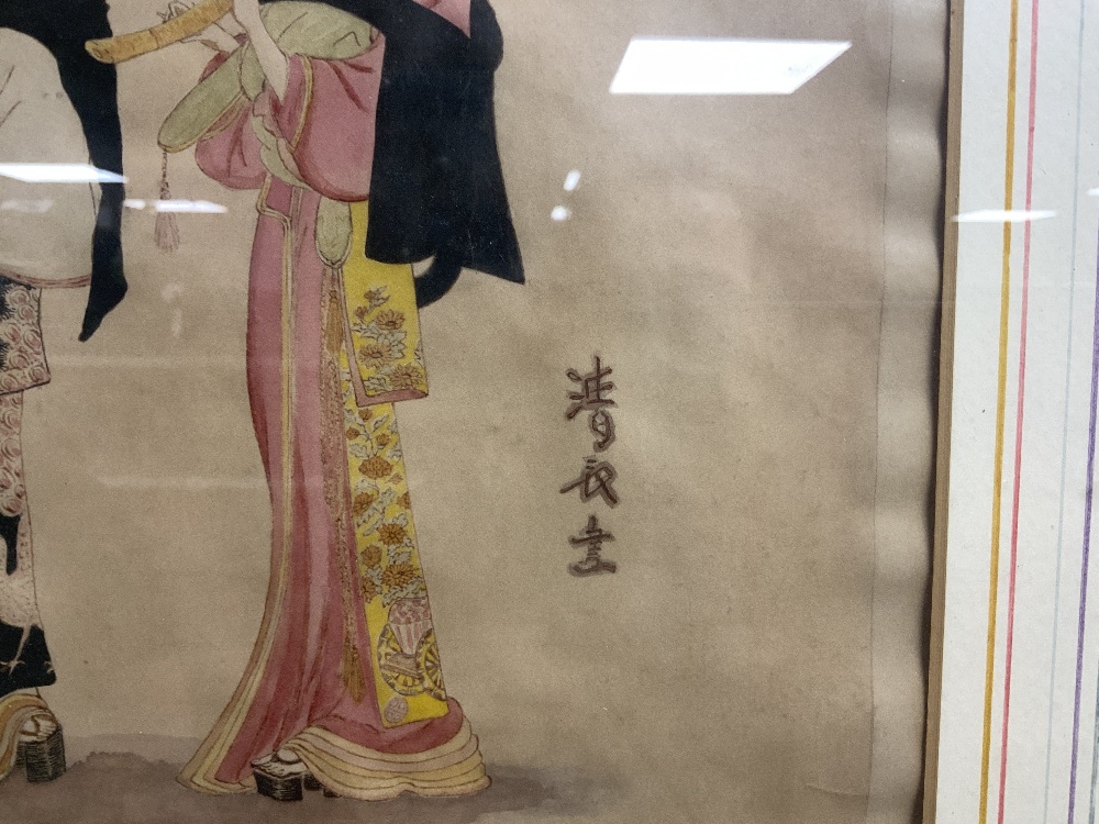 A PAIR OF JAPANESE WATERCOLOURS OF TWO YOUTHS AND A GIRL PLAYING THE FLUTE AND A SAMURAI SIGNED JACK - Image 4 of 8