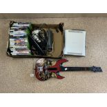 X BOX CONSOLE, GUITAR HERO, X BOX GAMES AND CONTROLLERS