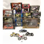 A BOXED HARLEY DAVIDSON- FAT BOY MOTORBIKE, ANOTHER HARLEY DAVIDSON WITH SIDE CAR AND QUANTITY OF