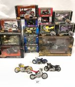 A BOXED HARLEY DAVIDSON- FAT BOY MOTORBIKE, ANOTHER HARLEY DAVIDSON WITH SIDE CAR AND QUANTITY OF
