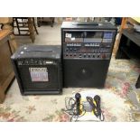 A REALISTIC CONCERTMATE 2000 DOUBLE CASSETTE KARAOKE MUSIC SYSTEM WITH A FENDER AMP/SPEAKER