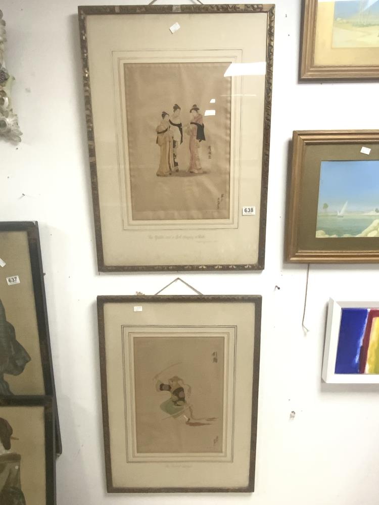 A PAIR OF JAPANESE WATERCOLOURS OF TWO YOUTHS AND A GIRL PLAYING THE FLUTE AND A SAMURAI SIGNED JACK