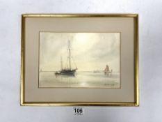 A SIGNED WATERCOLOUR OF SAILING BOATS BY -AUSTIN HILL, 26 X 18CMS