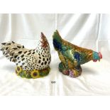 TWO CERAMIC MODELS OF CHICKENS 30 X 30CMS