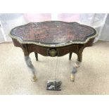 A 19TH CENTURY BOULLE WORK SHAPED CENTRE TABLE WITH CAST ORMALU MOUNTS, 114 X 70 X 78CMS