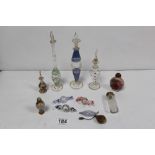 TWO ORIENTAL GLASS SNUFF BOTTLES, THREE VENETIAN GLASS BONBONS, AND A QUANTITY OF GLASS SCENT