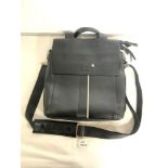 A BLACK LEATHER MONT BLANC SHOULDER BAG