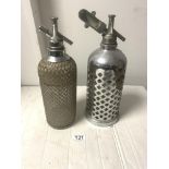 TWO VINTAGE GLASS AND METAL SODA SYPHONS