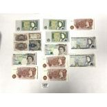 QUANTITY OF BANK NOTES INCLUDING TWO X £5 NOTES, 4 X £1 NOTES AND TEN SHILLING NOTES AND MORE